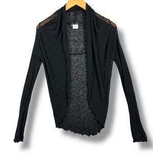 Luna Luz Black Sheer Open-Front Cardigan